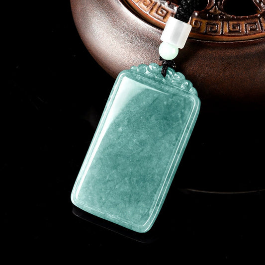 Blue Water Ice Jadeite Jade Blank Tablet Pendant Necklace