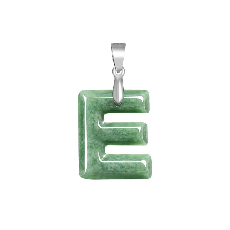 Grade A Jadeite Jade Alphabet Letter S925 Silver Bail Pendant Necklace