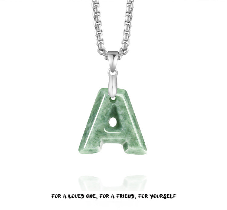 Grade A Jadeite Jade Alphabet Letter S925 Silver Bail Pendant Necklace