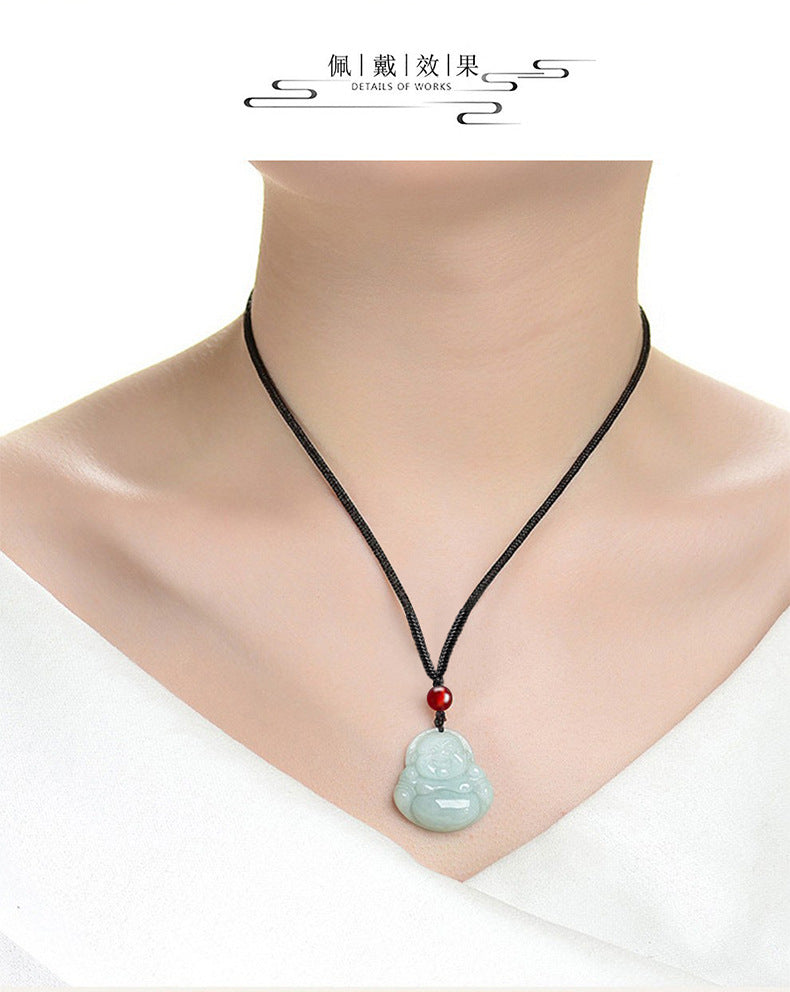 Burmese Grade A Jadeite Jade Guanyin and Maitreya Buddha Carved Pendant Necklace Collection