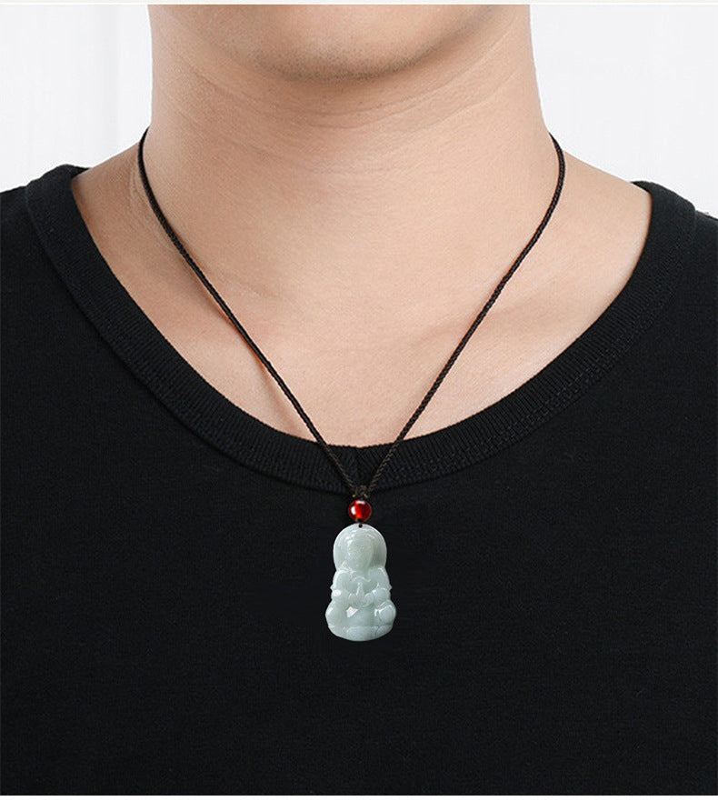 Burmese Grade A Jadeite Jade Guanyin and Maitreya Buddha Carved Pendant Necklace Collection