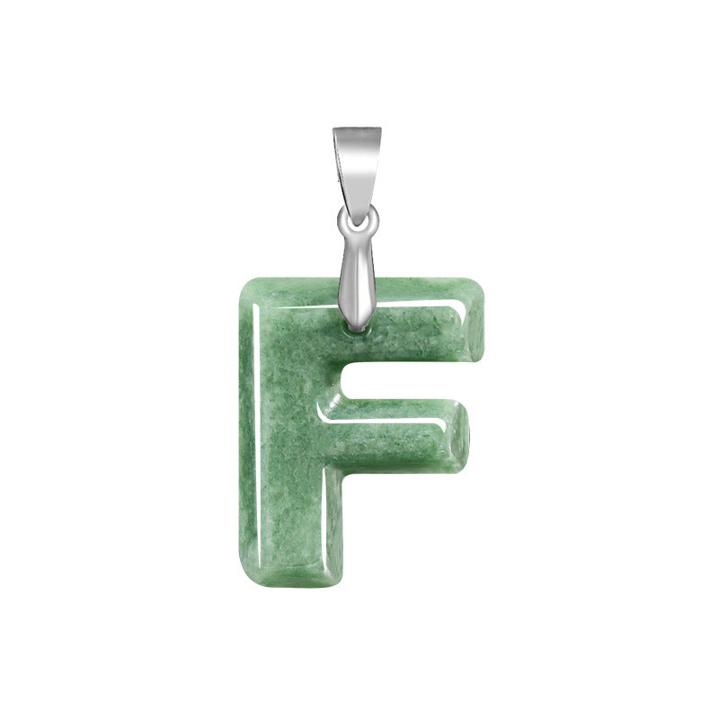 Grade A Jadeite Jade Alphabet Letter S925 Silver Bail Pendant Necklace