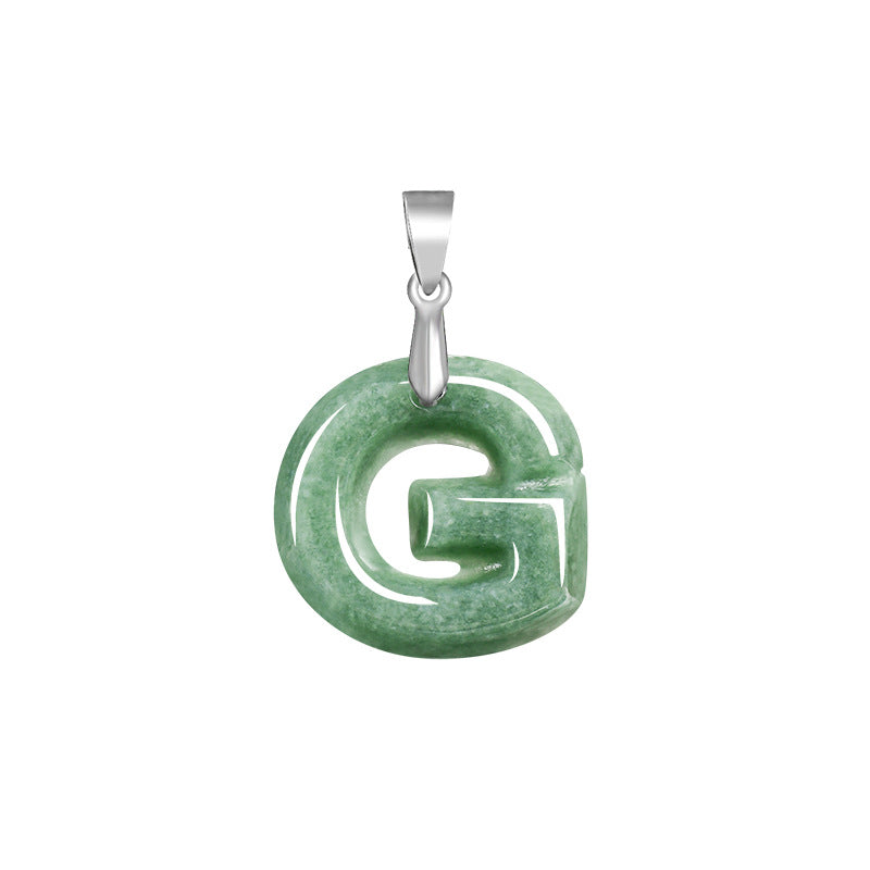 Grade A Jadeite Jade Alphabet Letter S925 Silver Bail Pendant Necklace