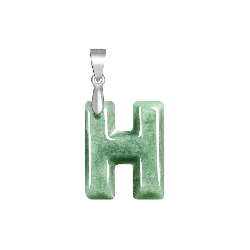 Grade A Jadeite Jade Alphabet Letter S925 Silver Bail Pendant Necklace