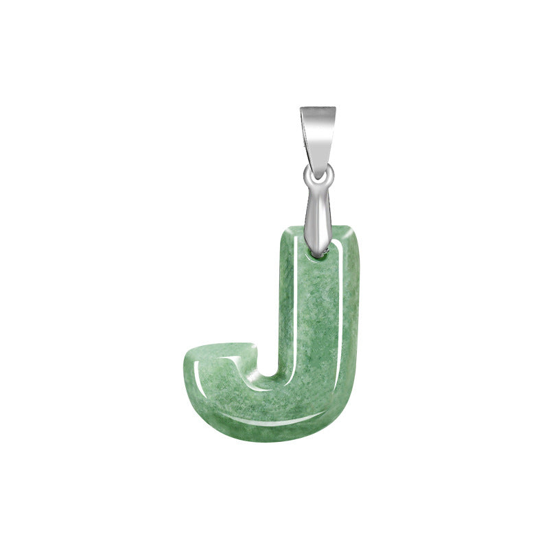 Grade A Jadeite Jade Alphabet Letter S925 Silver Bail Pendant Necklace