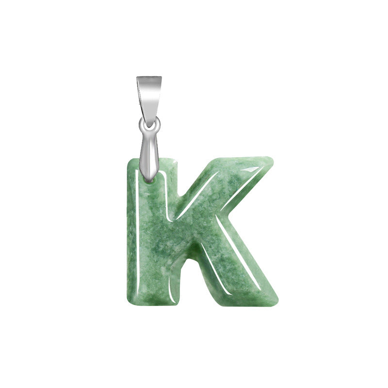 Grade A Jadeite Jade Alphabet Letter S925 Silver Bail Pendant Necklace