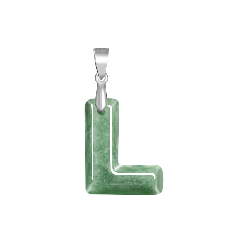 Grade A Jadeite Jade Alphabet Letter S925 Silver Bail Pendant Necklace