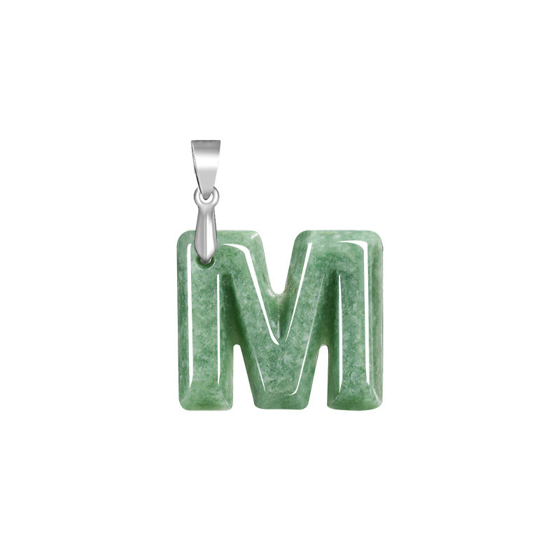 Grade A Jadeite Jade Alphabet Letter S925 Silver Bail Pendant Necklace