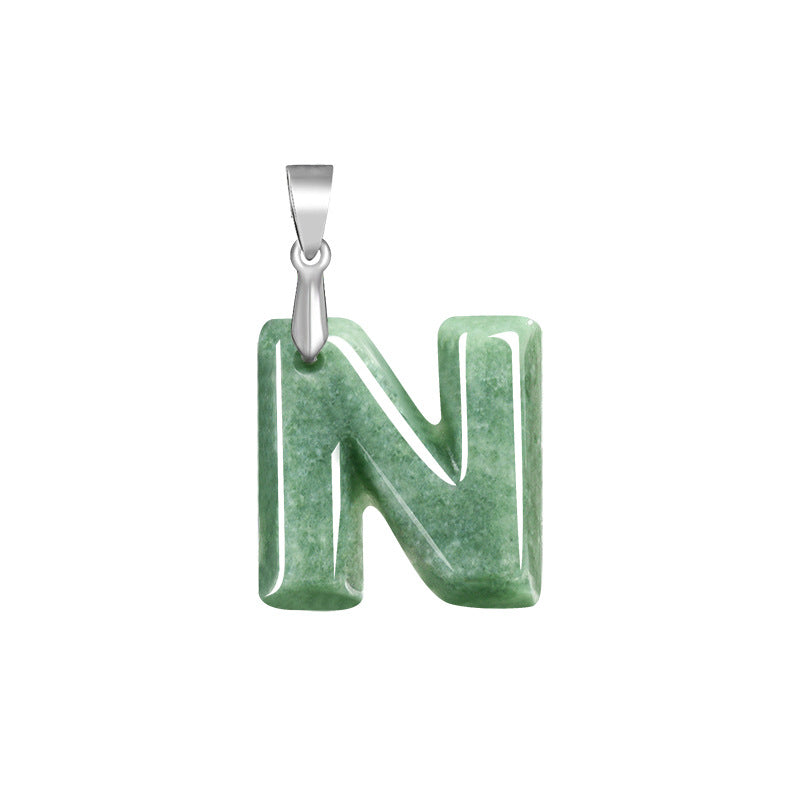 Grade A Jadeite Jade Alphabet Letter S925 Silver Bail Pendant Necklace