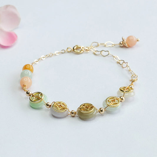 Burmese Grade A Jadeite Jade Pi Kuai (Safety Buckle) Coin Charm Bracelet
