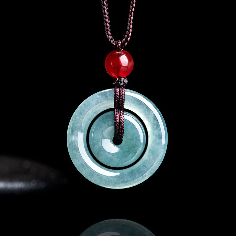 Blue Water Jadeite Jade Double Peace Buckle Pendant Necklace