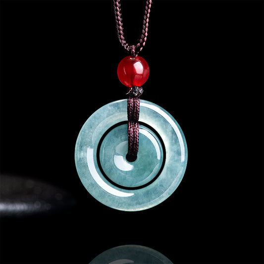 Blue Water Jadeite Jade Double Peace Buckle Pendant Necklace