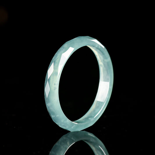 Grade A Ice-Type Blue Water Jadeite Jade Faceted Diamond-Cut Solid Band Ring