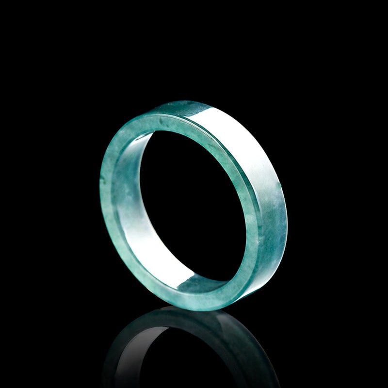 Grade A Ice-Type Blue Water Jadeite Jade Flat-Edge Solid Band Ring