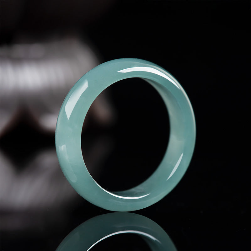 Grade A Ice-Type Blue Water Jadeite Jade Solid Rounded Band Ring