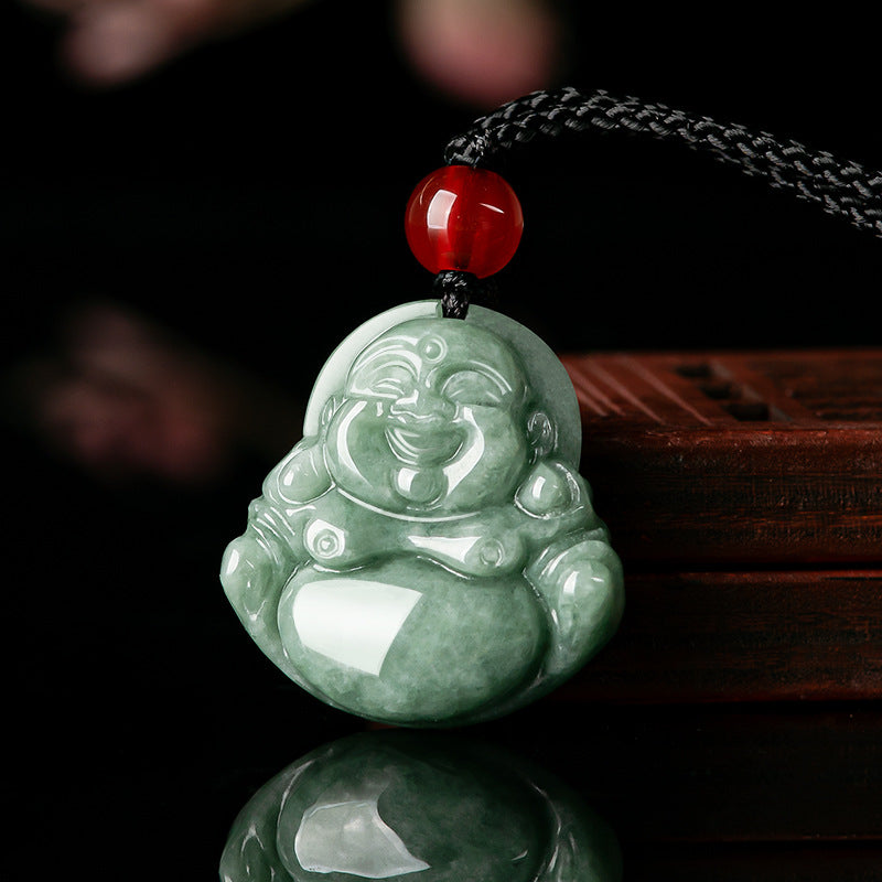 Grade A Jadeite Jade Laughing Buddha Pendant Necklace