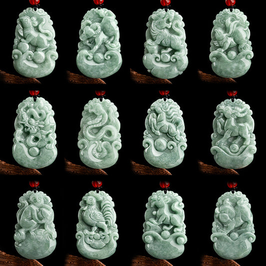 Grade A Jadeite Jade Chinese Zodiac Sign Carved Pendant Necklace Collection