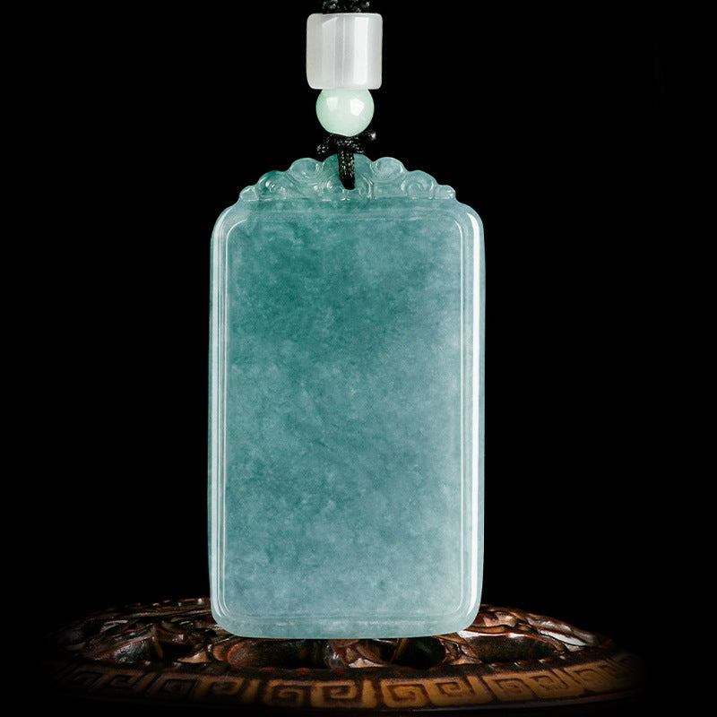 Blue Water Ice Jadeite Jade Blank Tablet Pendant Necklace