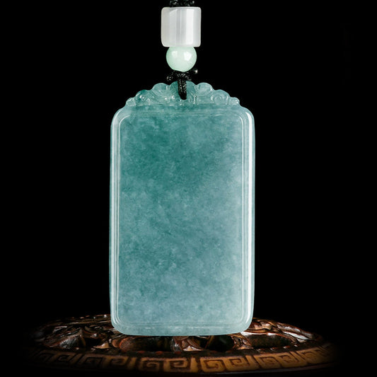 Blue Water Ice Jadeite Jade Blank Tablet Pendant Necklace