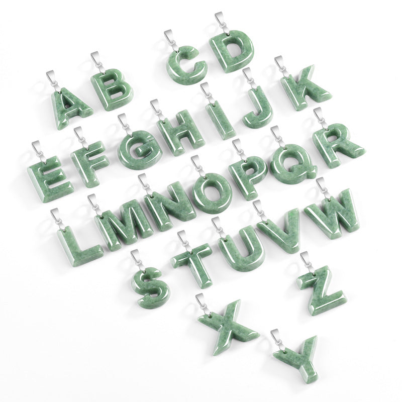 Grade A Jadeite Jade Alphabet Letter S925 Silver Bail Pendant Necklace