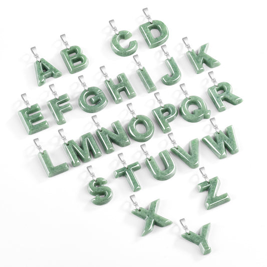 Grade A Jadeite Jade Alphabet Letter S925 Silver Bail Pendant Necklace