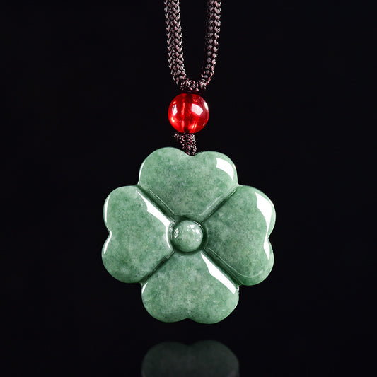 Grade A Jadeite Jade Four-Leaf Clover Pendant Necklace