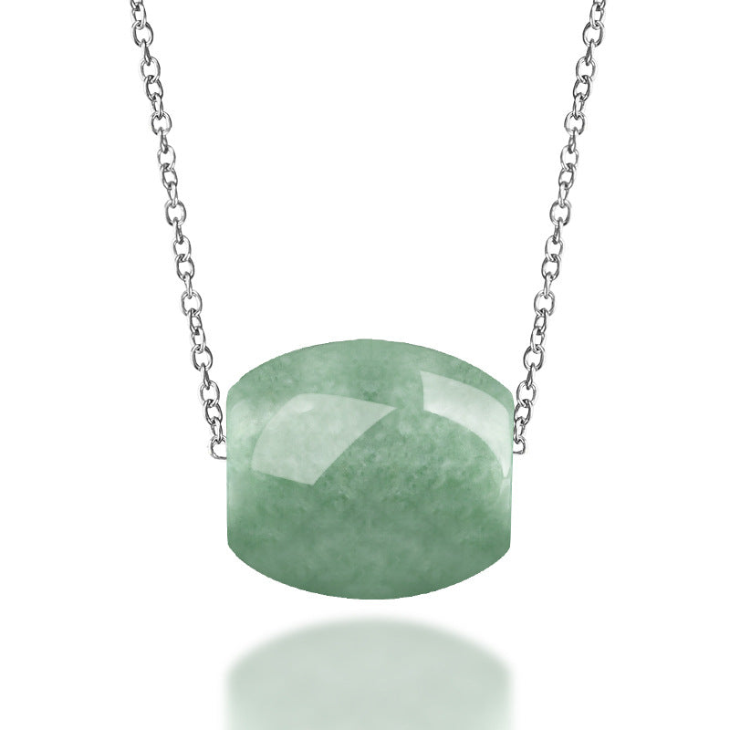 Grade A Jadeite Jade Barrel Bead Pendant Necklace