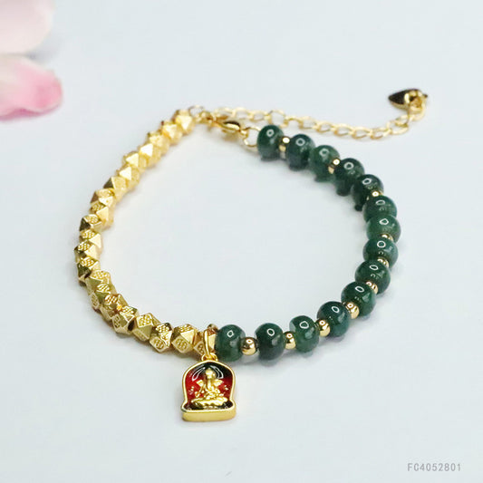 Blue Water Jadeite Jade and Gold-Tone Asymmetric Beaded Bracelet