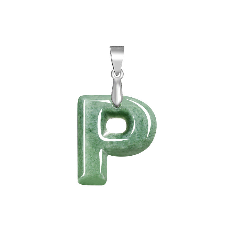 Grade A Jadeite Jade Alphabet Letter S925 Silver Bail Pendant Necklace