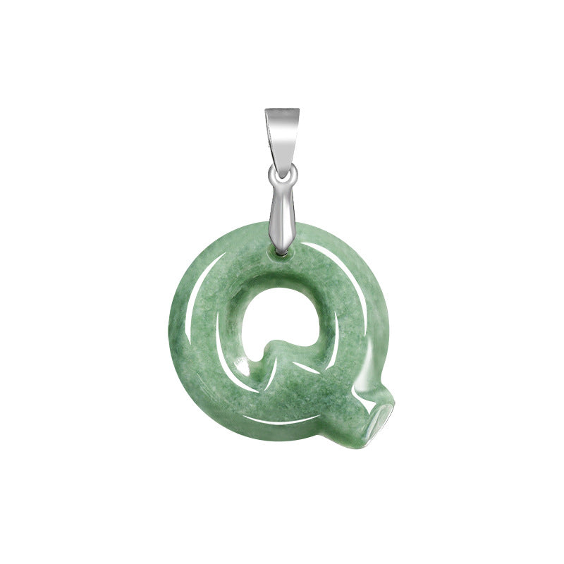 Grade A Jadeite Jade Alphabet Letter S925 Silver Bail Pendant Necklace