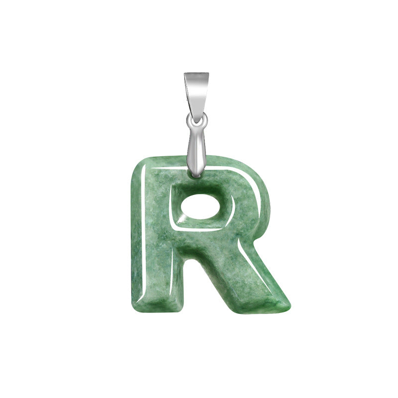 Grade A Jadeite Jade Alphabet Letter S925 Silver Bail Pendant Necklace