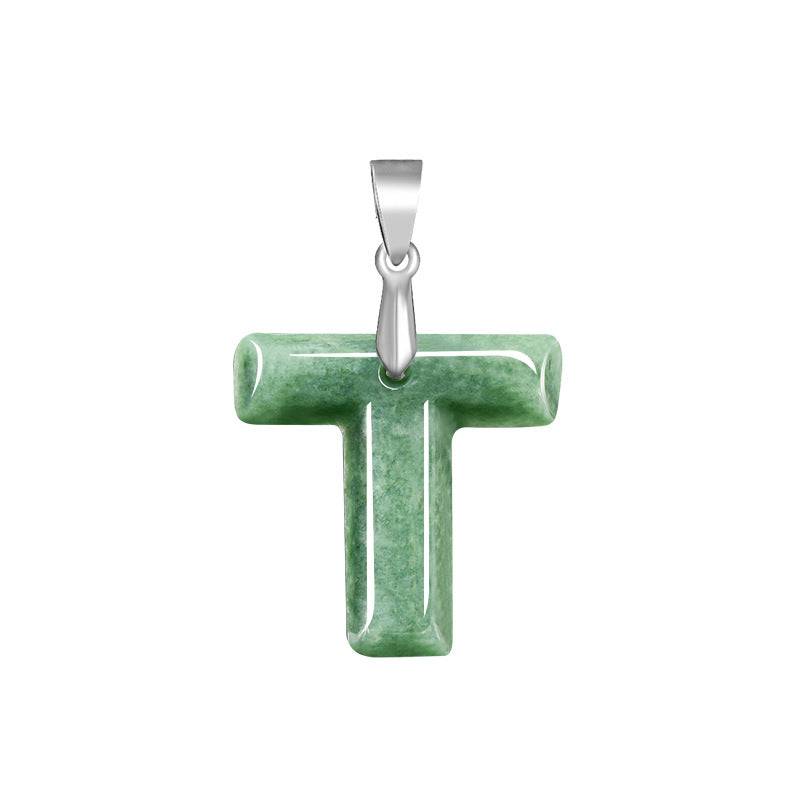 Grade A Jadeite Jade Alphabet Letter S925 Silver Bail Pendant Necklace