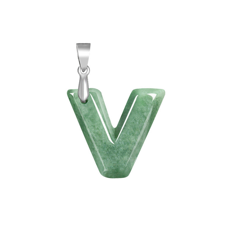 Grade A Jadeite Jade Alphabet Letter S925 Silver Bail Pendant Necklace