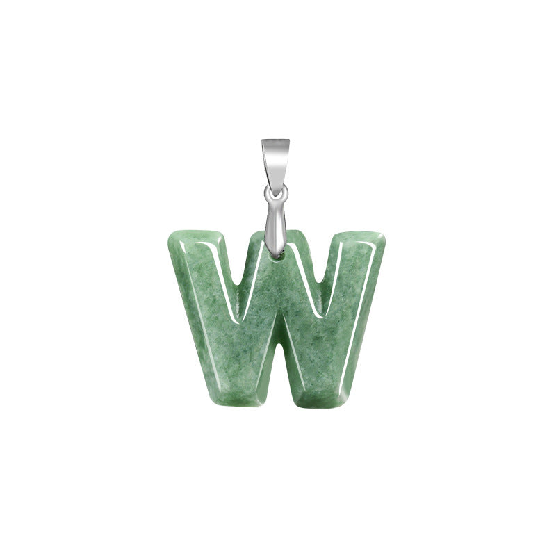 Grade A Jadeite Jade Alphabet Letter S925 Silver Bail Pendant Necklace