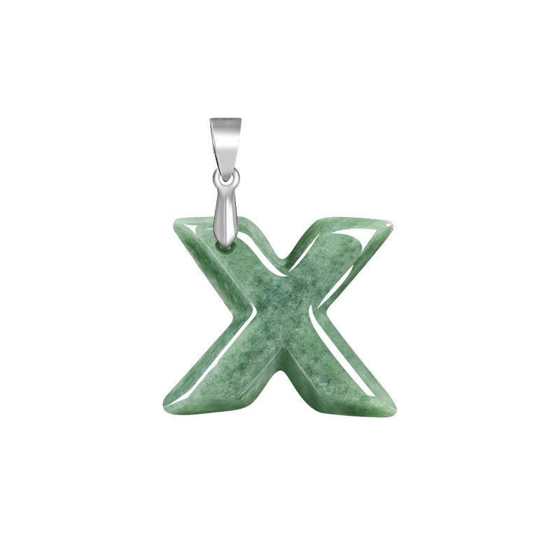 Grade A Jadeite Jade Alphabet Letter S925 Silver Bail Pendant Necklace