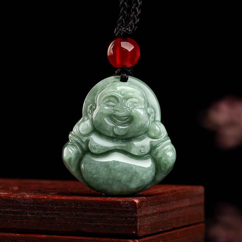 Grade A Jadeite Jade Laughing Buddha Pendant Necklace