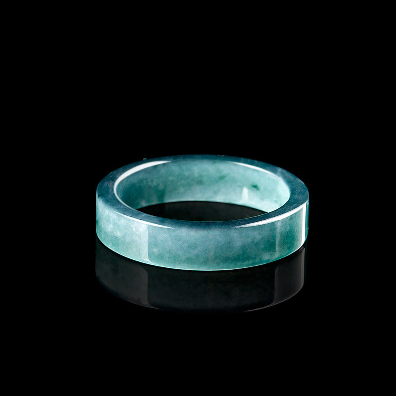 Grade A Ice-Type Blue Water Jadeite Jade Flat-Edge Solid Band Ring