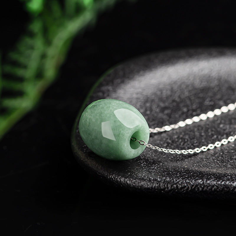 Grade A Jadeite Jade Barrel Bead Pendant Necklace
