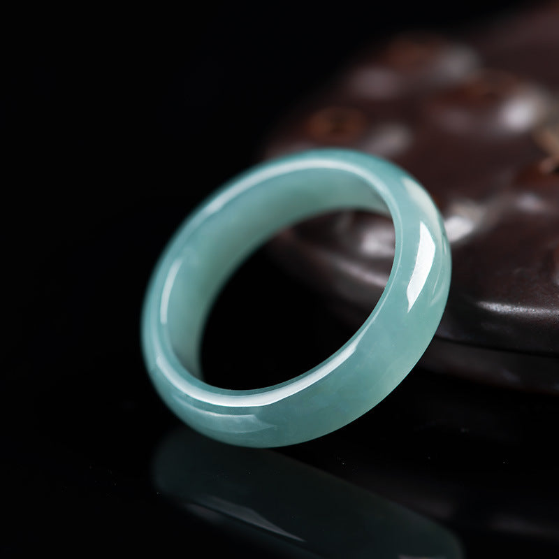 Grade A Ice-Type Blue Water Jadeite Jade Solid Rounded Band Ring