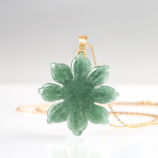 Grade A Jadeite Jade Sunflower S925 Silver Bail Pendant