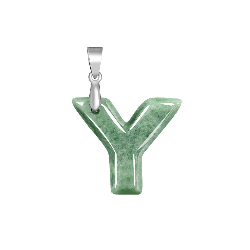 Grade A Jadeite Jade Alphabet Letter S925 Silver Bail Pendant Necklace