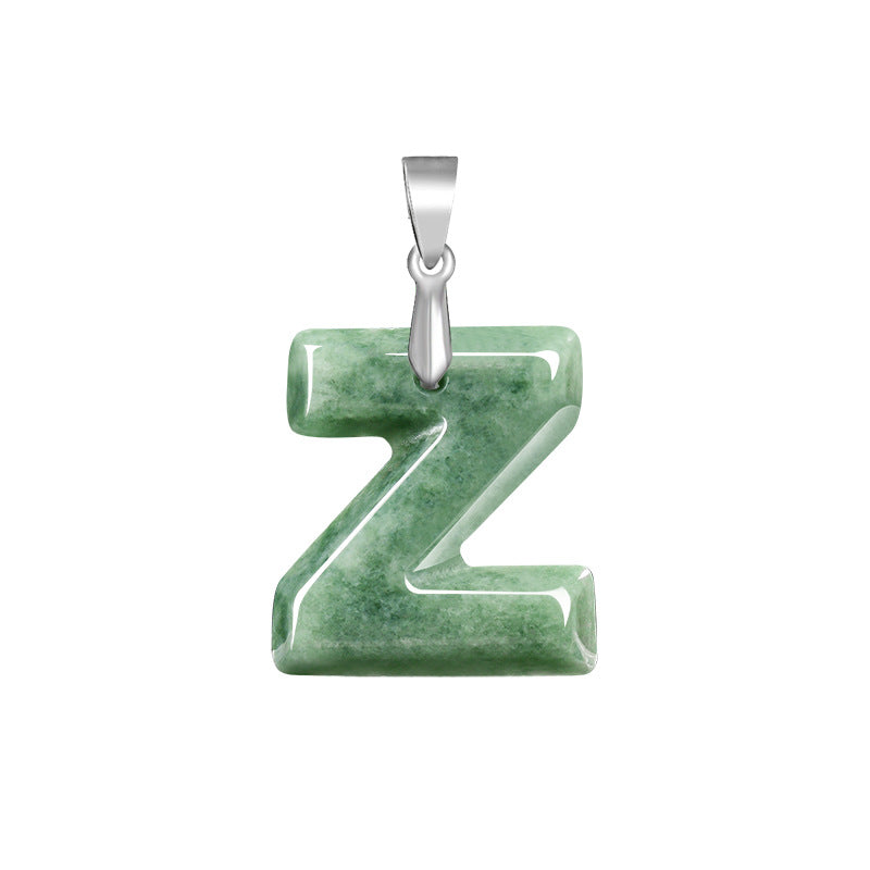 Grade A Jadeite Jade Alphabet Letter S925 Silver Bail Pendant Necklace