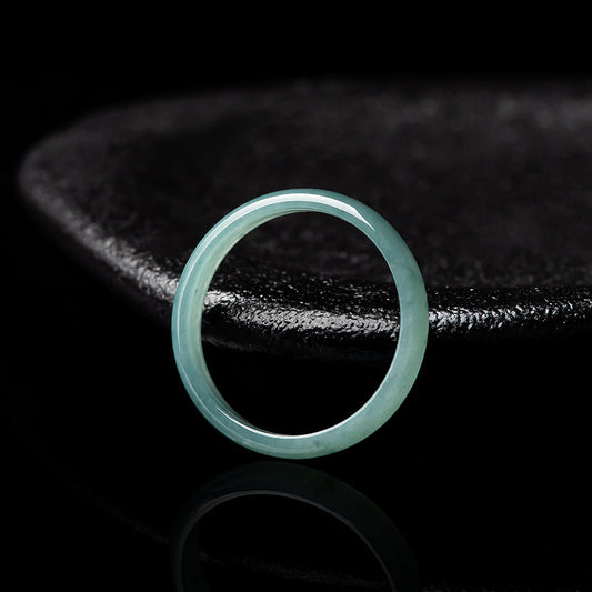 Grade A Old Mine Ice-Type Blue Water Jadeite Jade Solid Rounded Band Ring