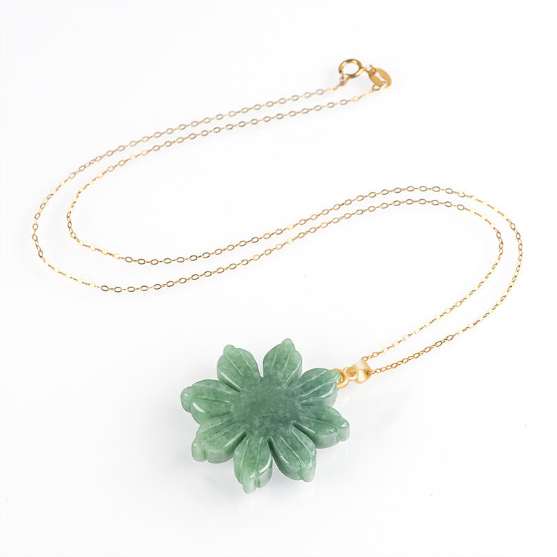 Grade A Jadeite Jade Sunflower S925 Silver Bail Pendant