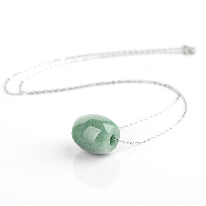 Grade A Jadeite Jade Barrel Bead Pendant Necklace