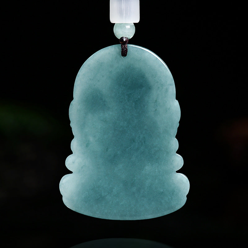 Blue Water Jadeite Jade Four-Armed Guanyin Pendant Necklace