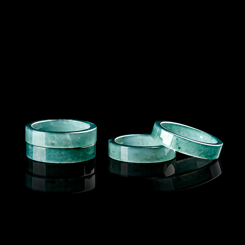 Grade A Ice-Type Blue Water Jadeite Jade Flat-Edge Solid Band Ring