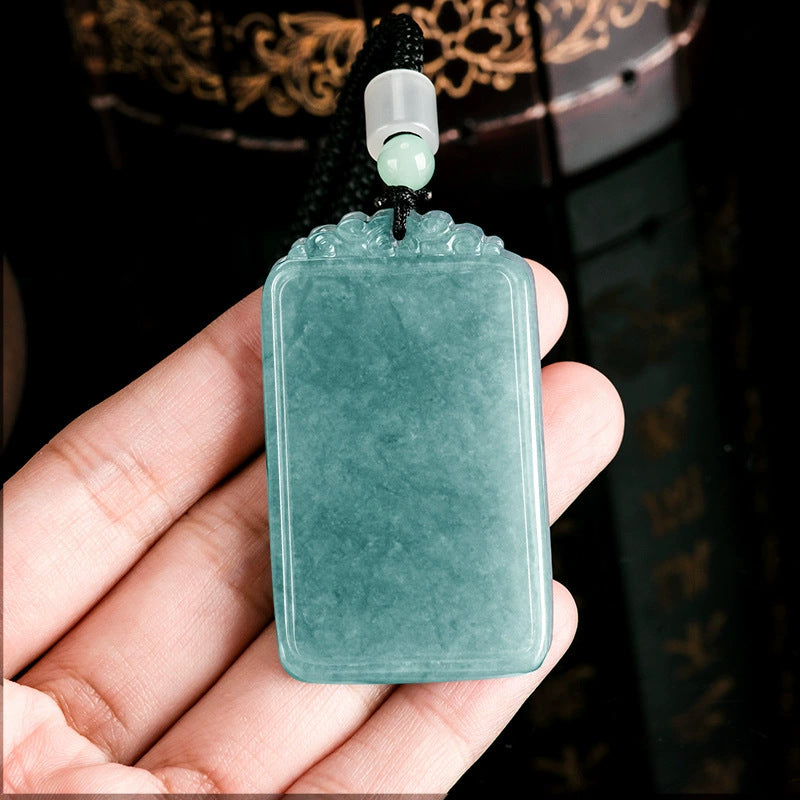 Blue Water Ice Jadeite Jade Blank Tablet Pendant Necklace