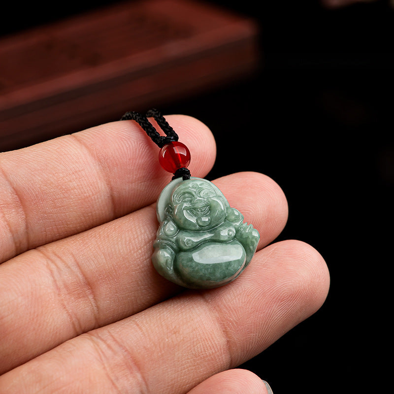 Grade A Jadeite Jade Laughing Buddha Pendant Necklace