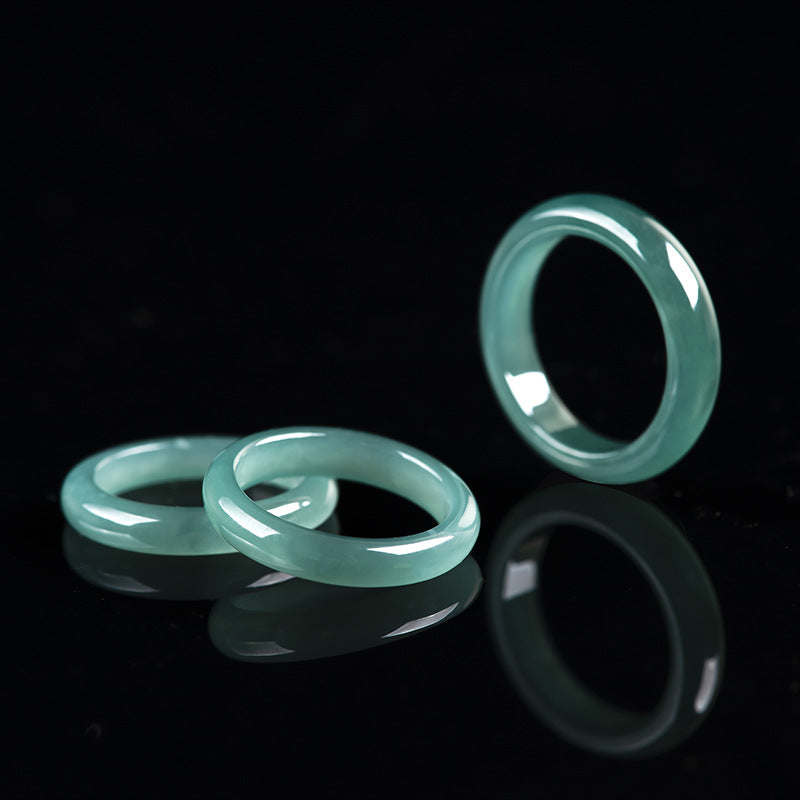 Grade A Ice-Type Blue Water Jadeite Jade Solid Rounded Band Ring